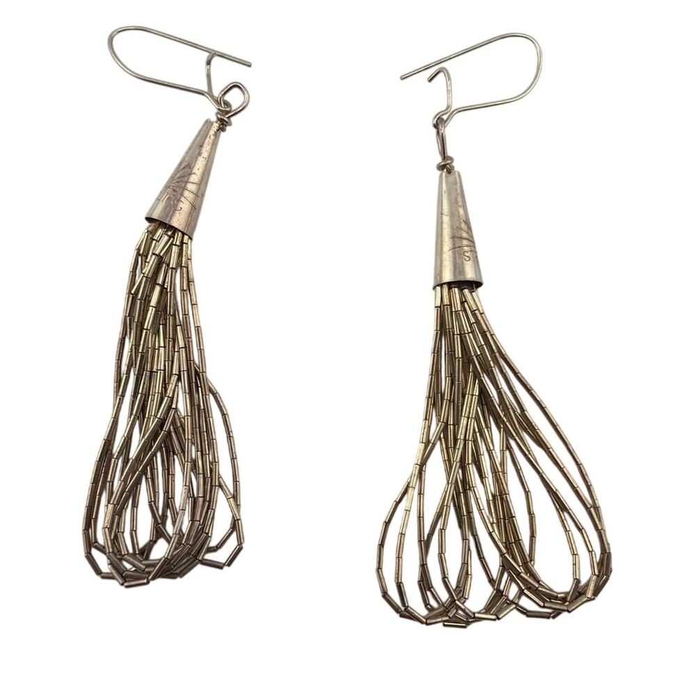 Vintage Navajo Style Liquid Silver Multi-Strand Dangle Earrings